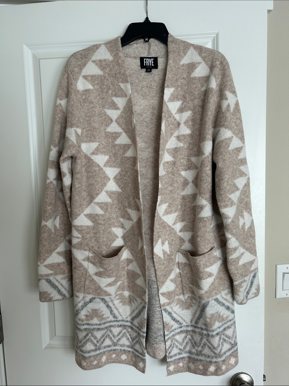 FRYE Beige & White Aztec Open Cardigan